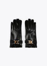 12409010-Patent leather buckle gloves-Black