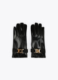 12409010-Patent leather buckle gloves-Black