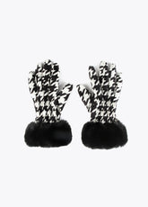 12409016-Houndstooth bow gloves-Black