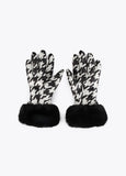 12409016-Houndstooth bow gloves-Black