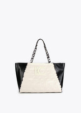12428007-Two-tone tote bag with animal print handle-Black