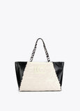 12428007-Two-tone tote bag with animal print handle-Black