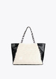 12428007-Two-tone tote bag with animal print handle-Black