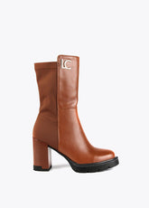 12434009-Mid-led ankle boots in two fabrics-Brown