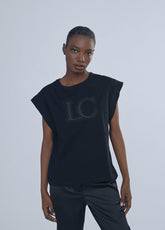 12462021-Short sleeve T-shirt with Lola glitter detail-Black