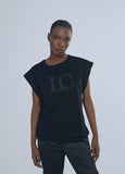 12462021-Short sleeve T-shirt with Lola glitter detail-Black