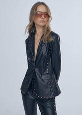 12463008-Faux leather blazer with stud details-Black