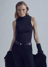 32460008-Perkins collar top with rhinestone detail-Black