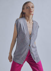 32461019-Contrast rhinestone waistcoat-Grey