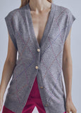 32461019-Contrast rhinestone waistcoat-Grey