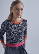 32461022-Animal print sweater with contrast cuffs-Multi