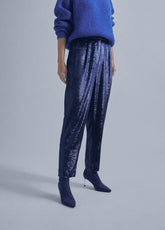 32467017-Shiny effect velvet trousers-Blue