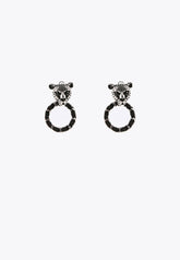 LS2403006-Silver-Leopard face and hoop earrings