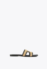 LS2405007-Black-Brown-Raffia-effect mule sandals