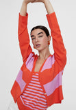 LS2411003-Red-Pink-Two-tone striped knit cardigan