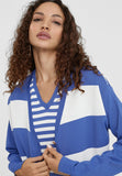 LS2411003-Blue-White-Two-tone striped knit cardigan