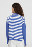 LS2411003-Blue-White-Two-tone striped knit cardigan