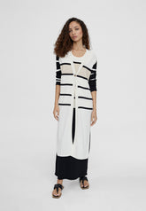 LS2411004-Black-Ecru-Striped knit cardigan