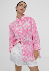 LS2415003-Fuchsia-Oversized logo print shirt