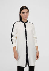 LS2415021-Ecru-Black-Long blouse with sleeve detail