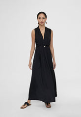 LS2416003-Black-Long V-neck dress