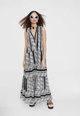 LS2416031-Black-White-Long ethnic print dress