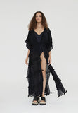 LS2416055-Black-Long caftan with pompoms