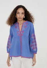 LS2416058-Electric-Blue-Blouse with embroidery