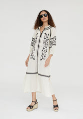 LS2416061-Ecru-Long embroidered caftan