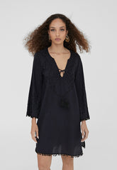 LS2416067-Black-Short embroidered caftan