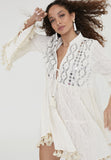 LS2416071-Ecru-Short embroidered caftan