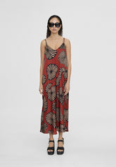 LS2416086-Red-Black-Long printed dress