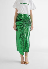 MS2408001-Green-Sequinned skirt with slit