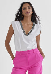 MS2415028-White-T-shirt with rhinestone neckline