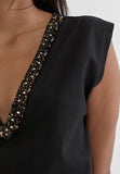 MS2415028-Black-T-shirt with rhinestone neckline