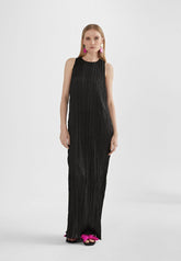 MS2416024-Black-Long pleated effect midi dress