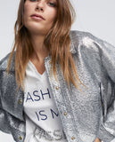 Silver crackled bomber jacket