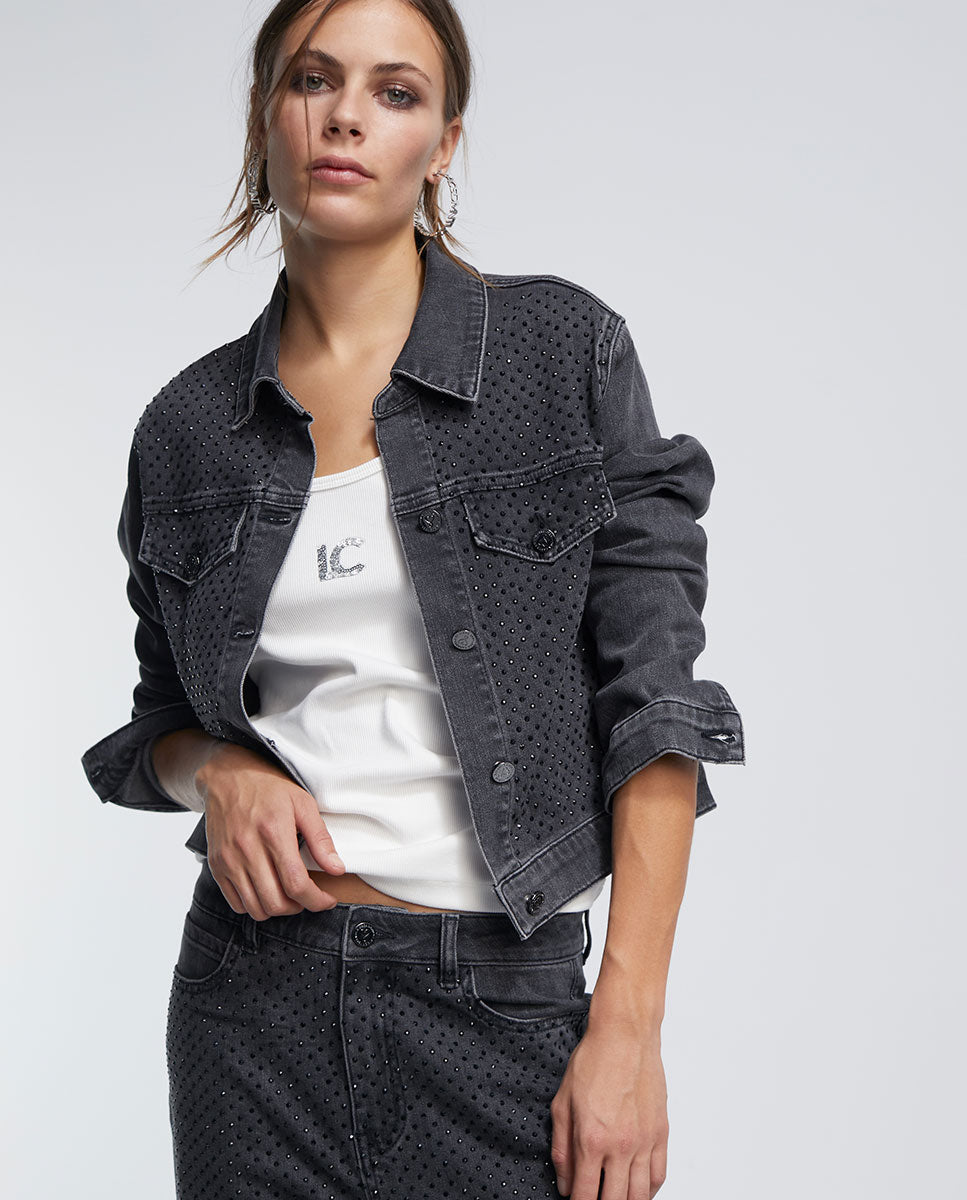 Denim jacket with diamanté detail