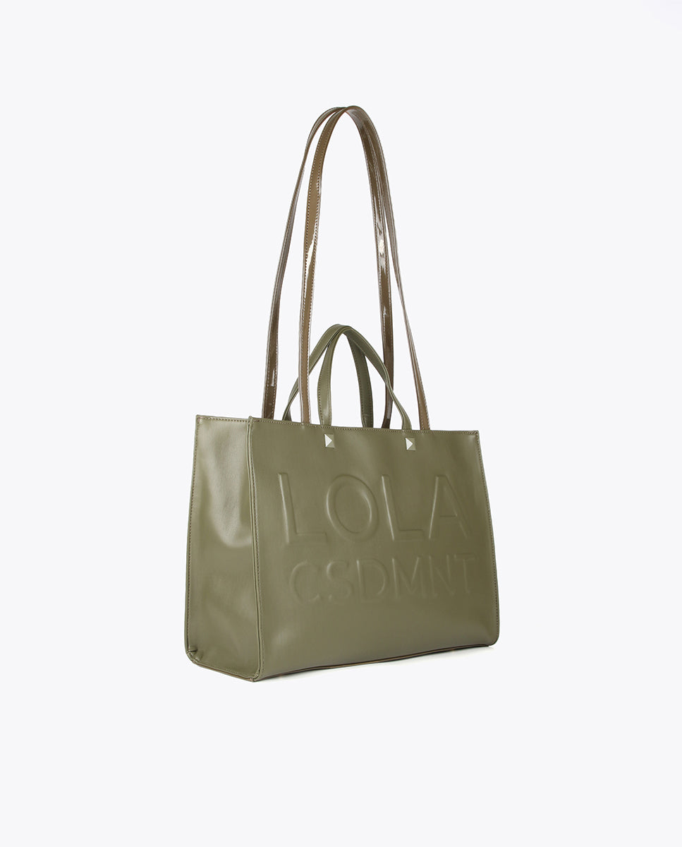 Raised logo tote bag