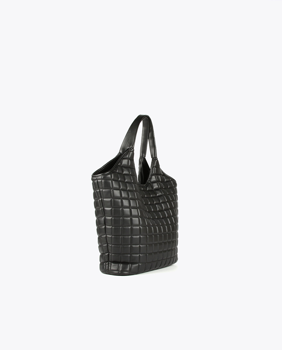 Quilted check tote bag