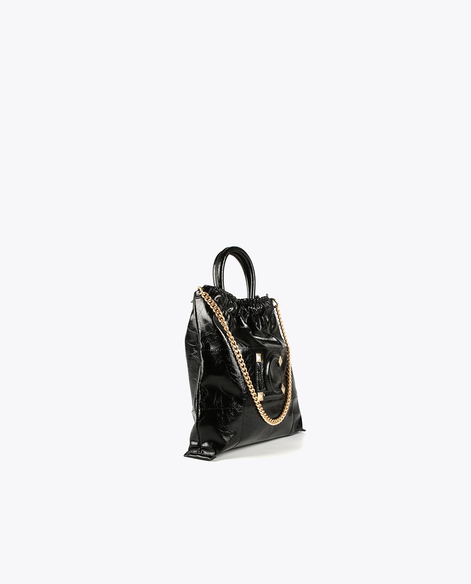 Shiny faux leather tote bag