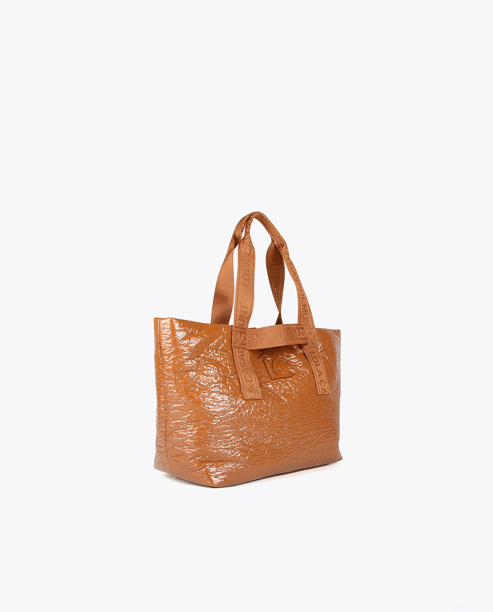 Faux patent leather tote bag