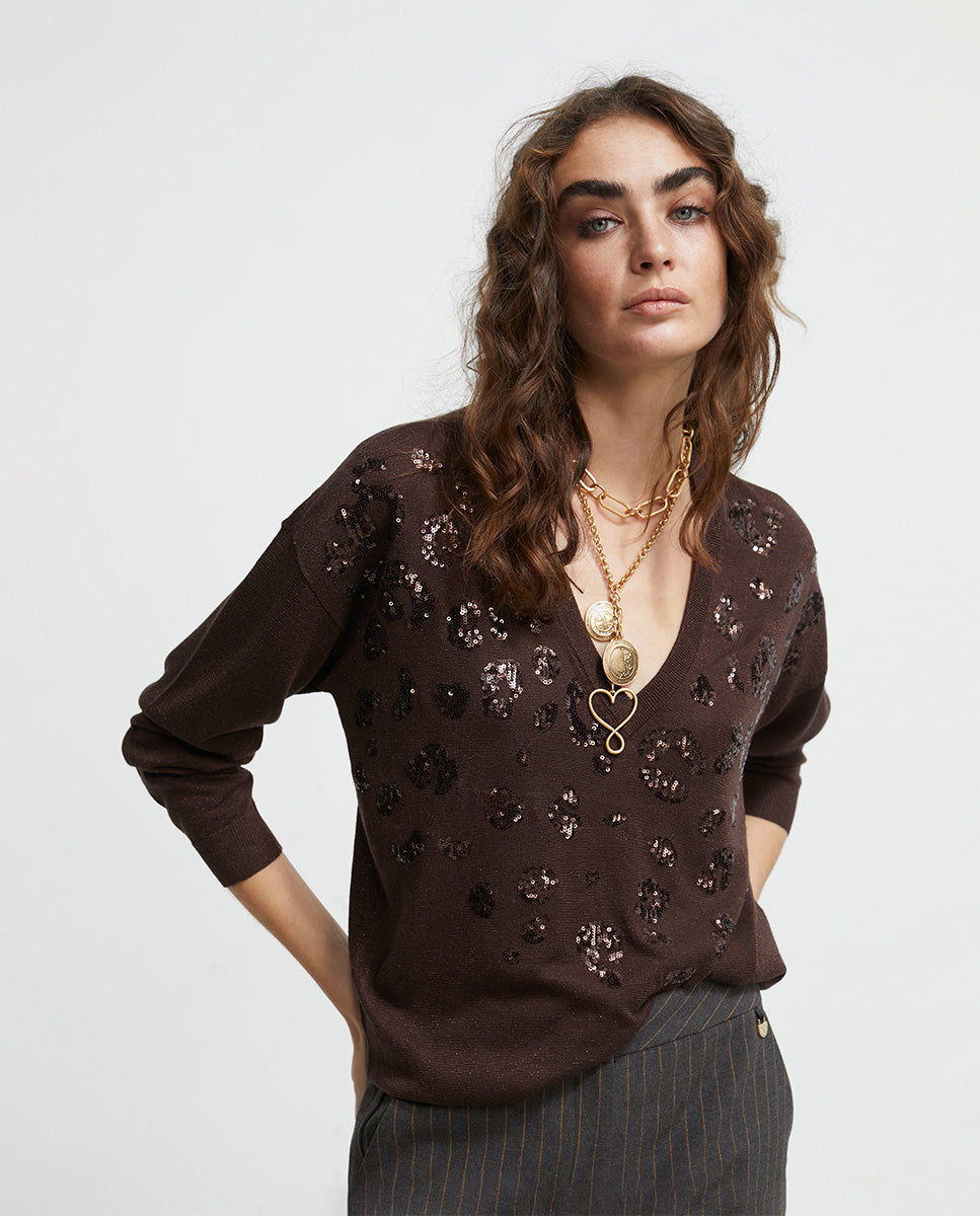 Sweater with sequinned detail