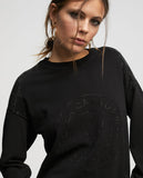 Knit sweater with rhinestone logo