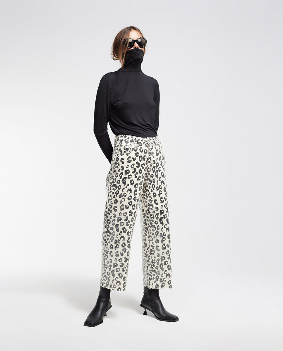 Sequinned print trousers