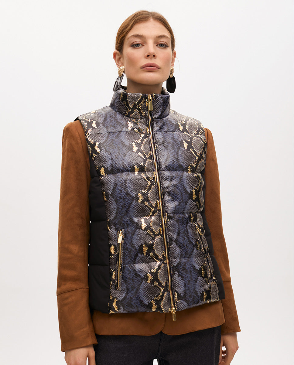 Padded Vest with Animal Print and Gold Details