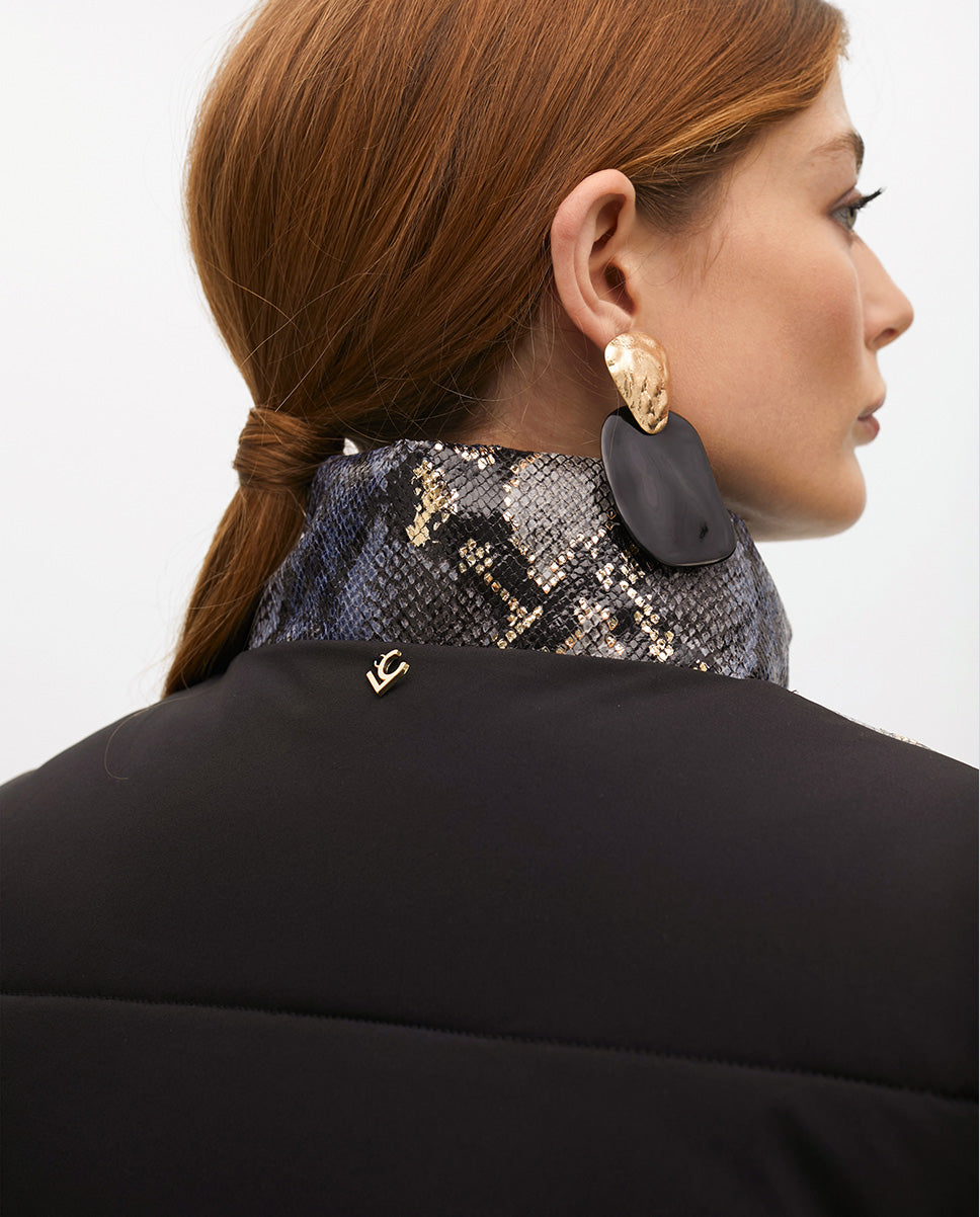 Padded Vest with Animal Print and Gold Details