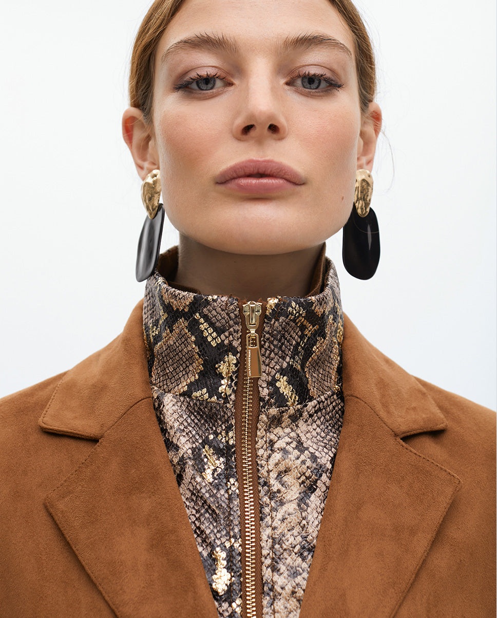 Faux Suede Blazer with Snake Effect Vest