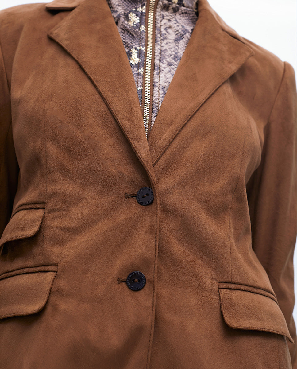 Faux Suede Blazer with Snake Effect Vest