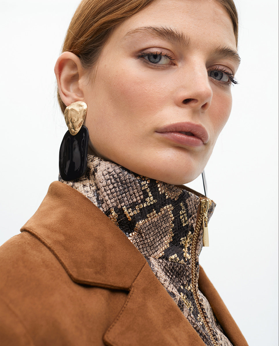 Faux Suede Blazer with Snake Effect Vest